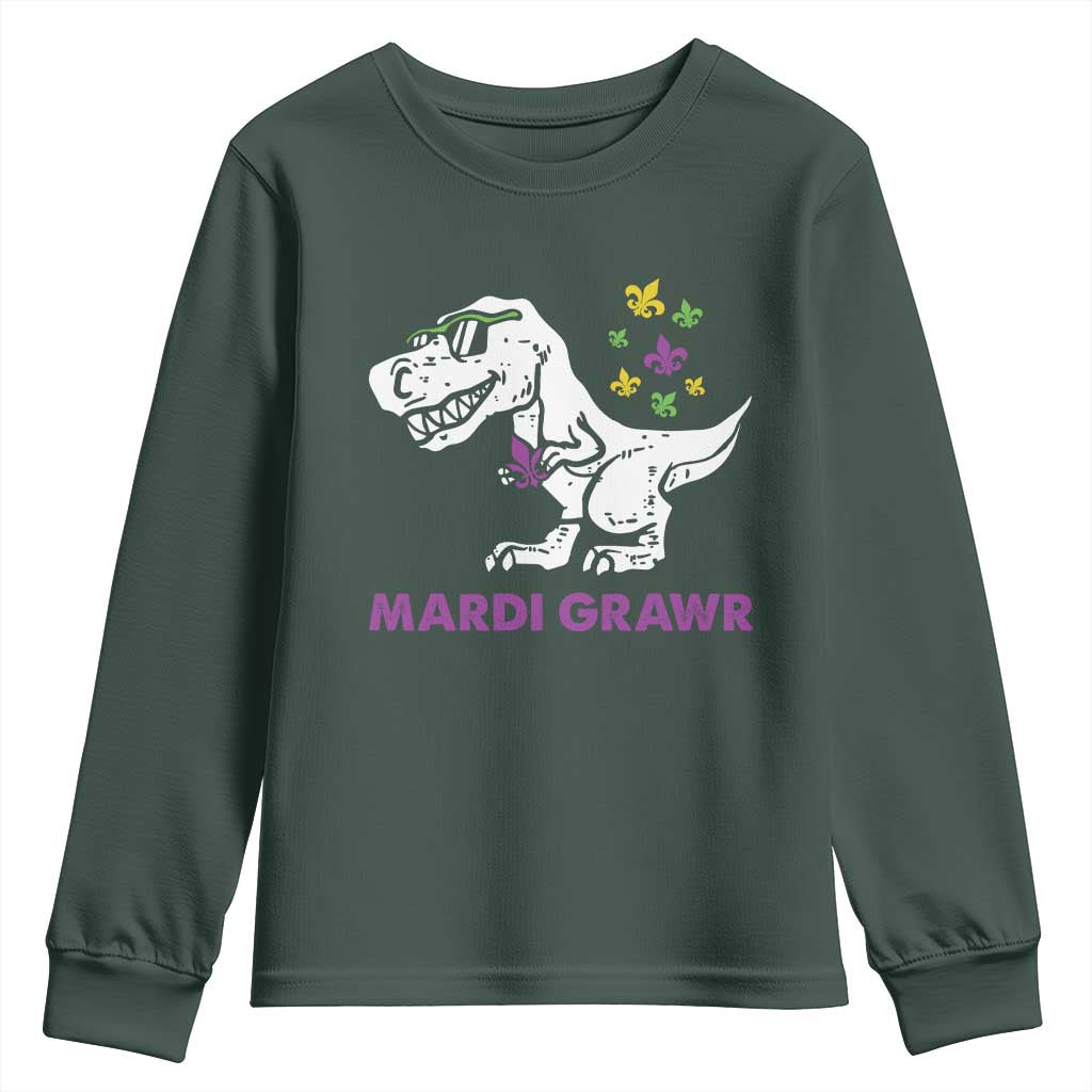 Mardi Gras Grawr Dinosaur Youth Sweatshirt Fat Tuesday Kids