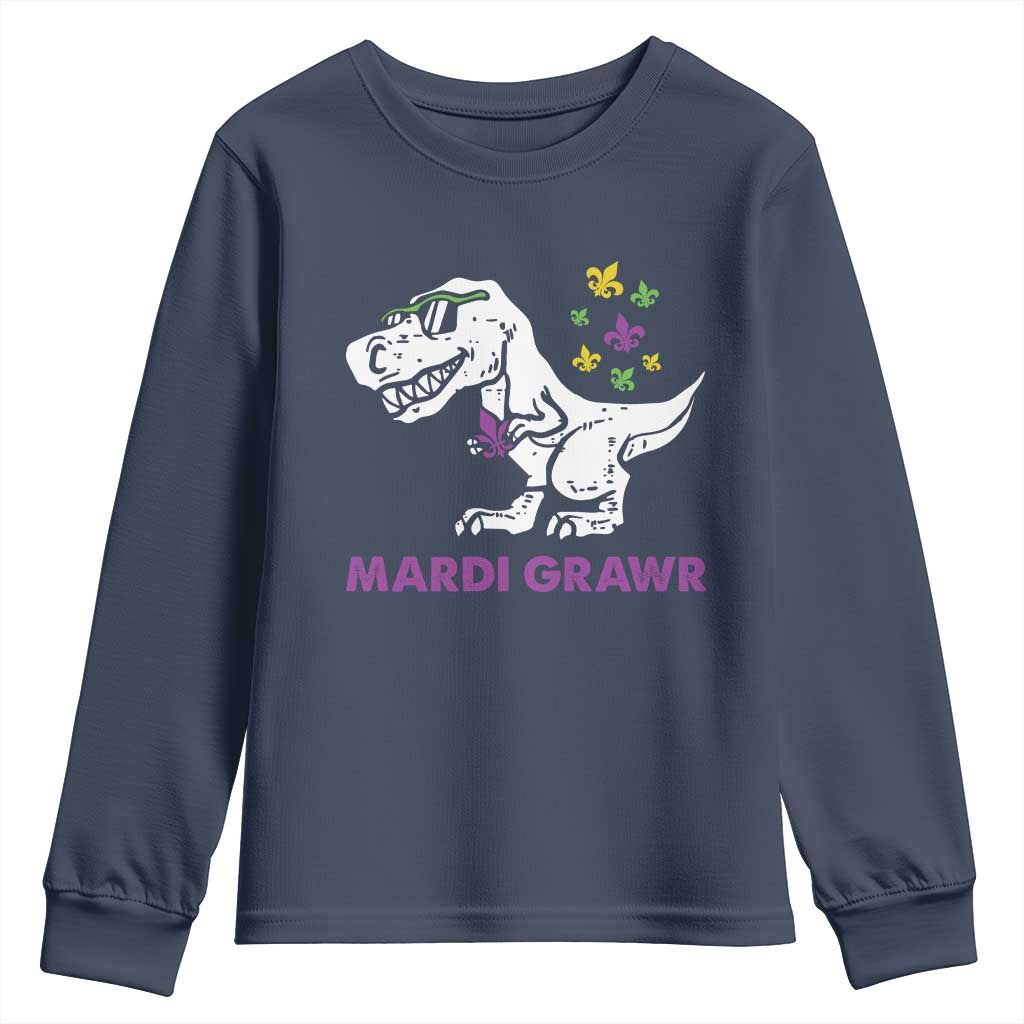 Mardi Gras Grawr Dinosaur Youth Sweatshirt Fat Tuesday Kids