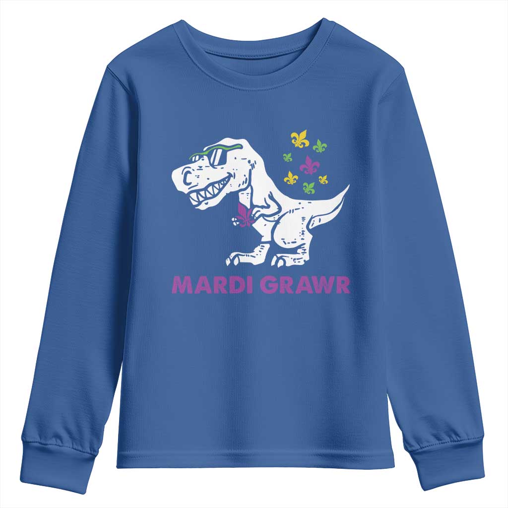 Mardi Gras Grawr Dinosaur Youth Sweatshirt Fat Tuesday Kids