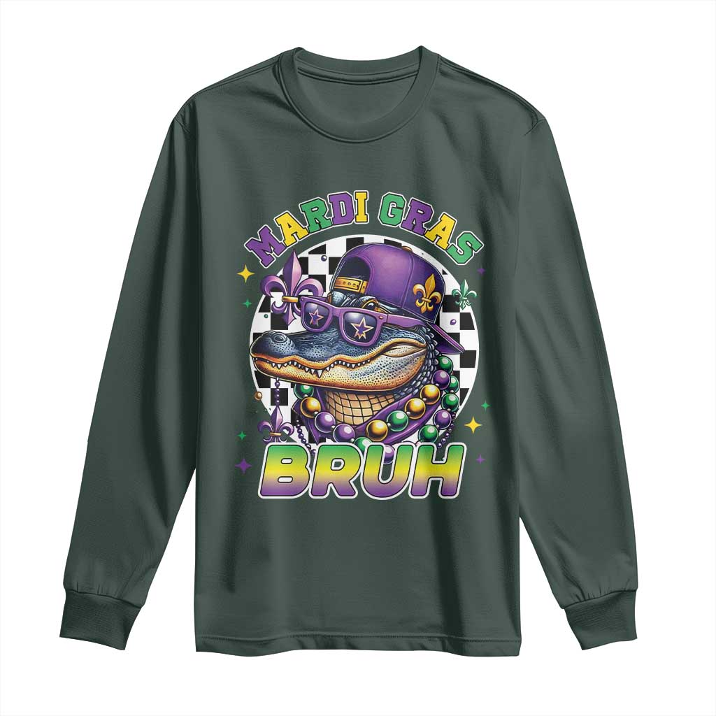 Bruh Mardi Gras Crocodile Long Sleeve Shirt Alligator Costume Teens Boys Kids