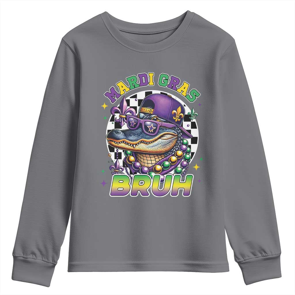 Bruh Mardi Gras Crocodile Youth Sweatshirt Alligator Costume Teens Boys Kids