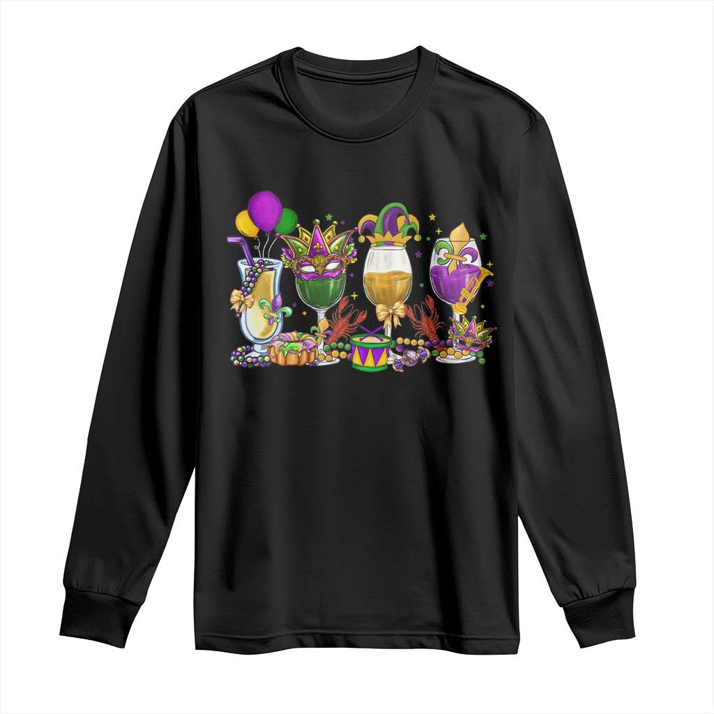 Mardi Gras Drinking Party Long Sleeve Shirt Fat Tuesday Wine Beads Carnival