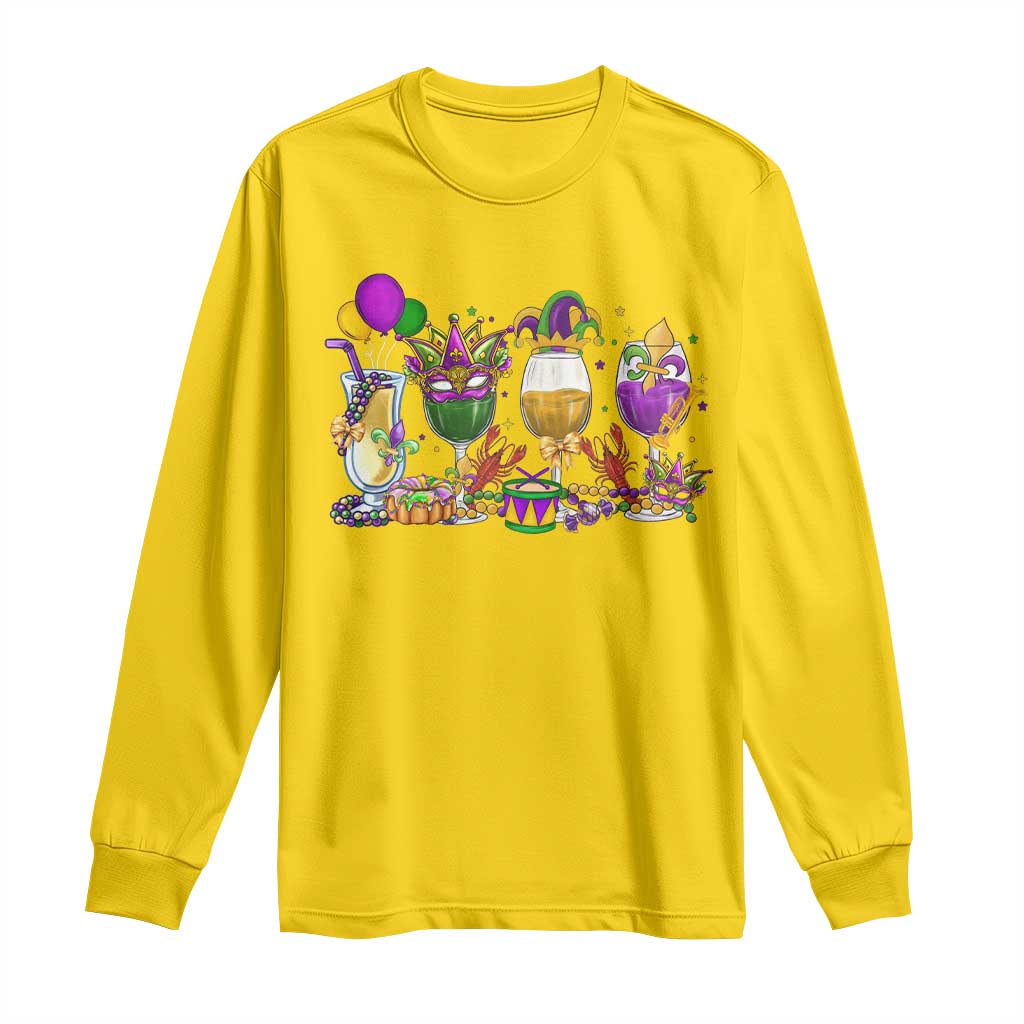 Mardi Gras Drinking Party Long Sleeve Shirt Fat Tuesday Wine Beads Carnival