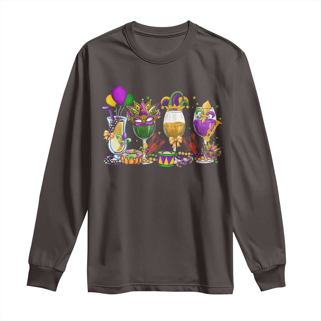 Mardi Gras Drinking Party Long Sleeve Shirt Fat Tuesday Wine Beads Carnival