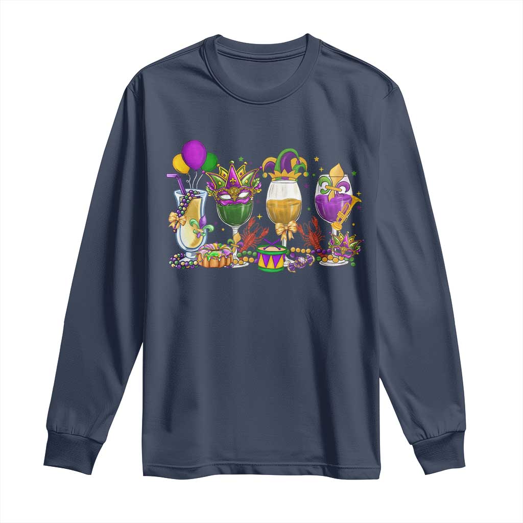 Mardi Gras Drinking Party Long Sleeve Shirt Fat Tuesday Wine Beads Carnival