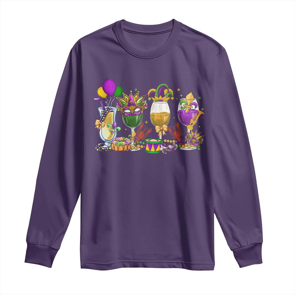 Mardi Gras Drinking Party Long Sleeve Shirt Fat Tuesday Wine Beads Carnival