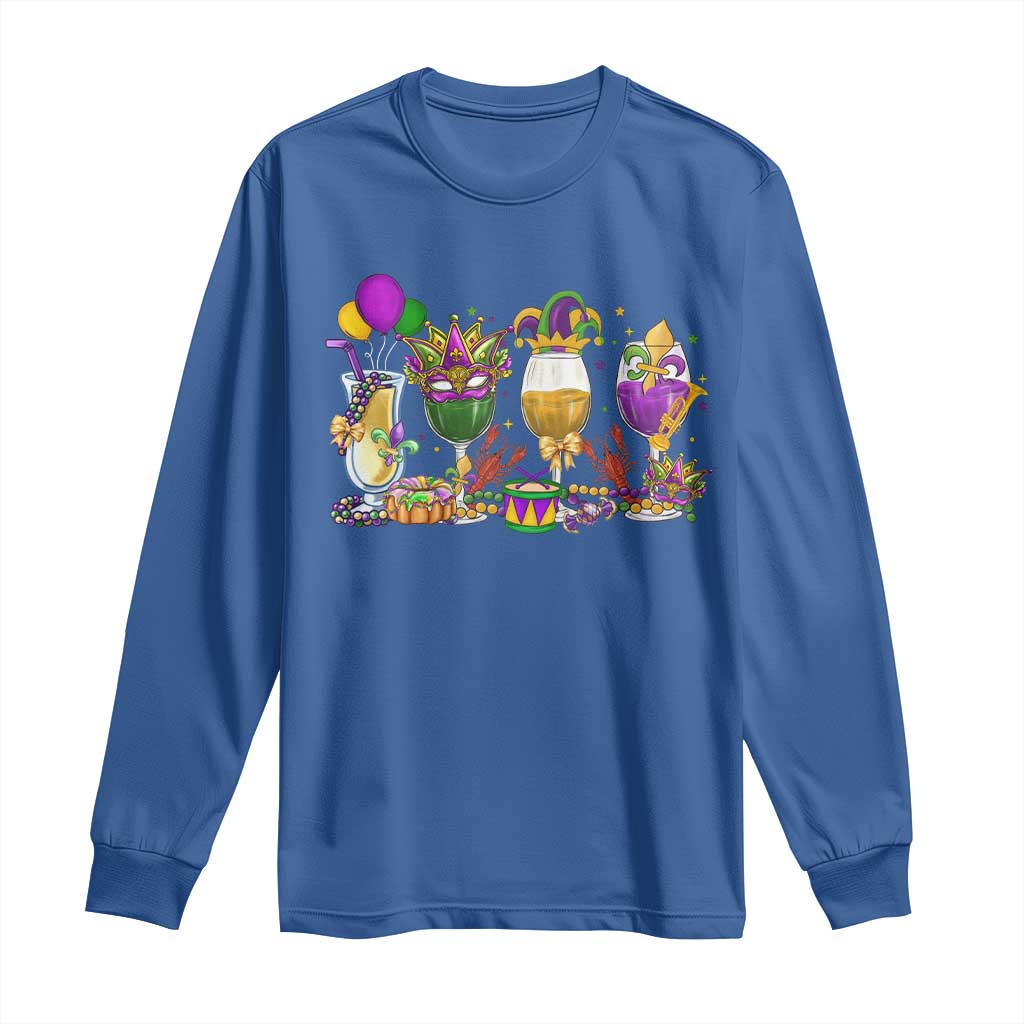 Mardi Gras Drinking Party Long Sleeve Shirt Fat Tuesday Wine Beads Carnival