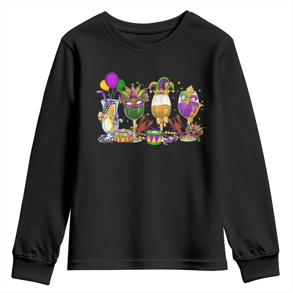 Mardi Gras Drinking Party Youth Sweatshirt Fat Tuesday Wine Beads Carnival