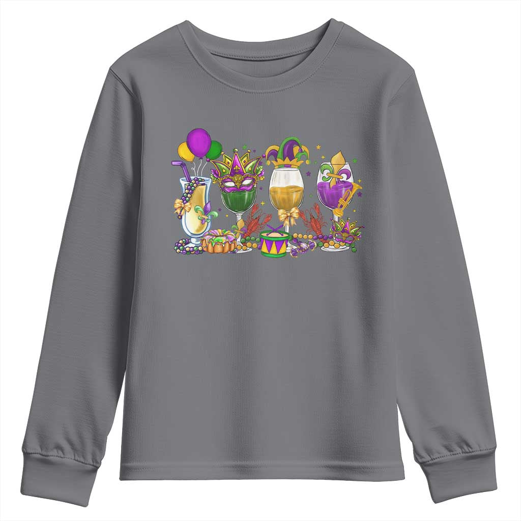 Mardi Gras Drinking Party Youth Sweatshirt Fat Tuesday Wine Beads Carnival