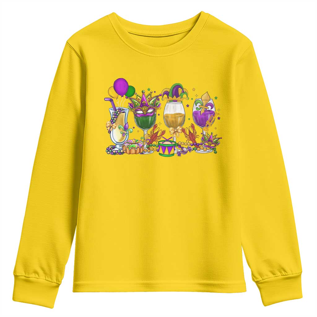 Mardi Gras Drinking Party Youth Sweatshirt Fat Tuesday Wine Beads Carnival