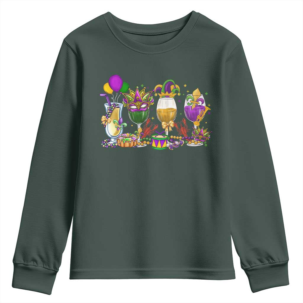 Mardi Gras Drinking Party Youth Sweatshirt Fat Tuesday Wine Beads Carnival