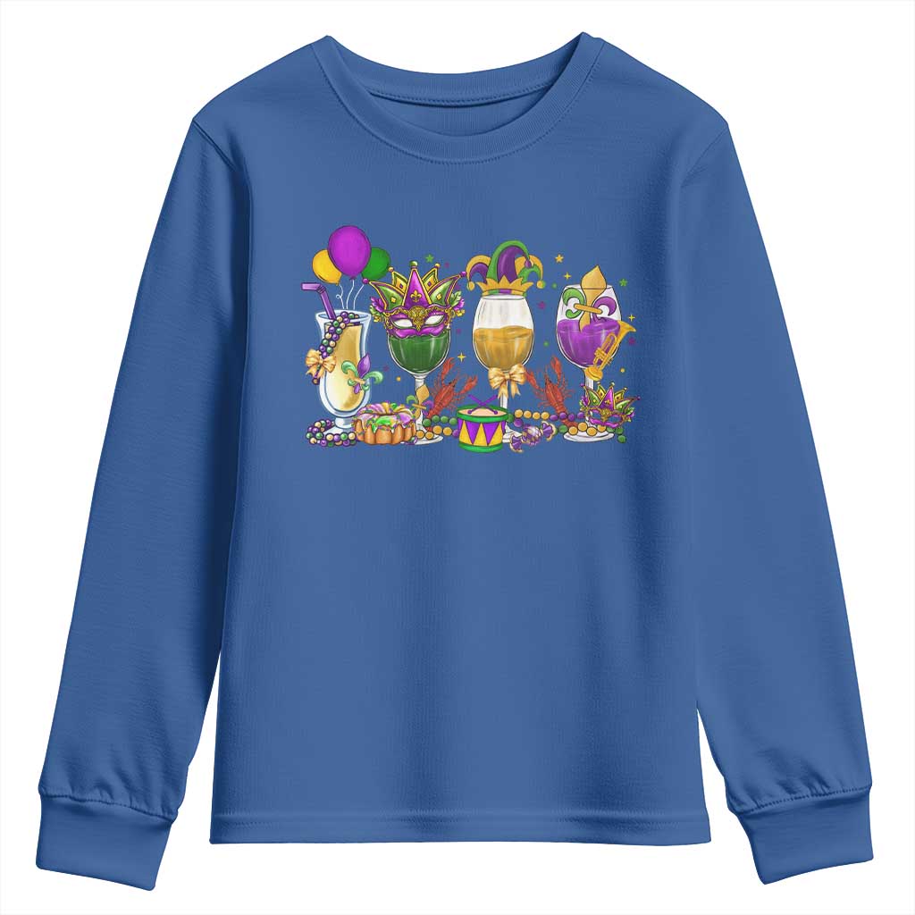 Mardi Gras Drinking Party Youth Sweatshirt Fat Tuesday Wine Beads Carnival