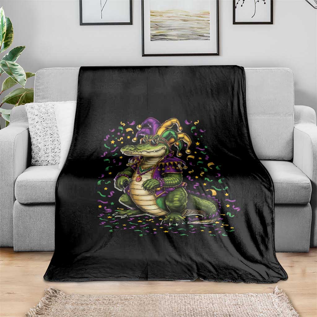 Mardigator Mardi Gras Throw Blanket Alligator Louisiana New Orleans Party Custume Beads - Wonder Print Shop