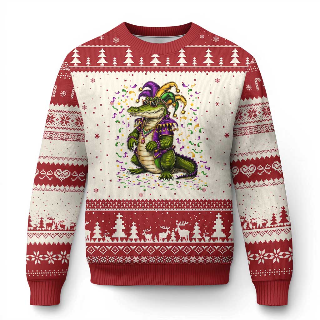 Mardigator Mardi Gras Ugly Christmas Sweater Alligator Louisiana New Orleans Party Custume Beads - Wonder Print Shop