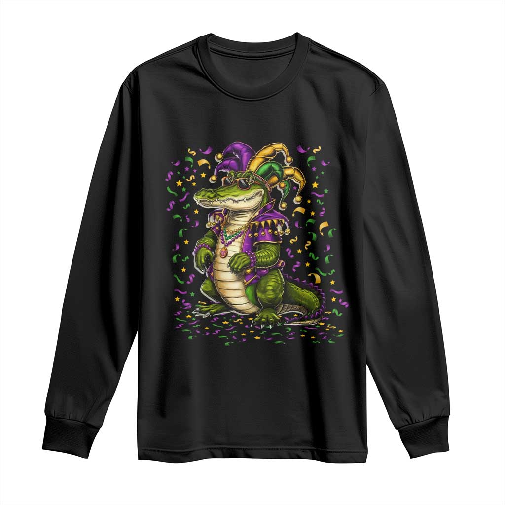 Mardigator Mardi Gras Long Sleeve Shirt Alligator Louisiana New Orleans Party Custume Beads - Wonder Print Shop