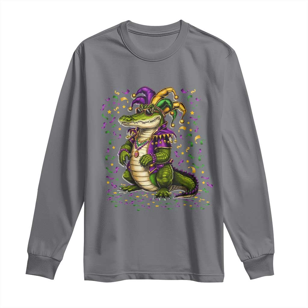 Mardigator Mardi Gras Long Sleeve Shirt Alligator Louisiana New Orleans Party Custume Beads - Wonder Print Shop