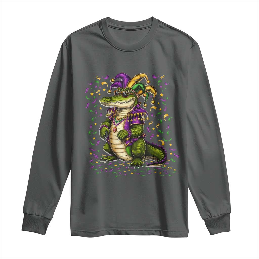 Mardigator Mardi Gras Long Sleeve Shirt Alligator Louisiana New Orleans Party Custume Beads - Wonder Print Shop
