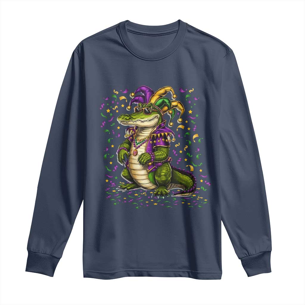Mardigator Mardi Gras Long Sleeve Shirt Alligator Louisiana New Orleans Party Custume Beads - Wonder Print Shop