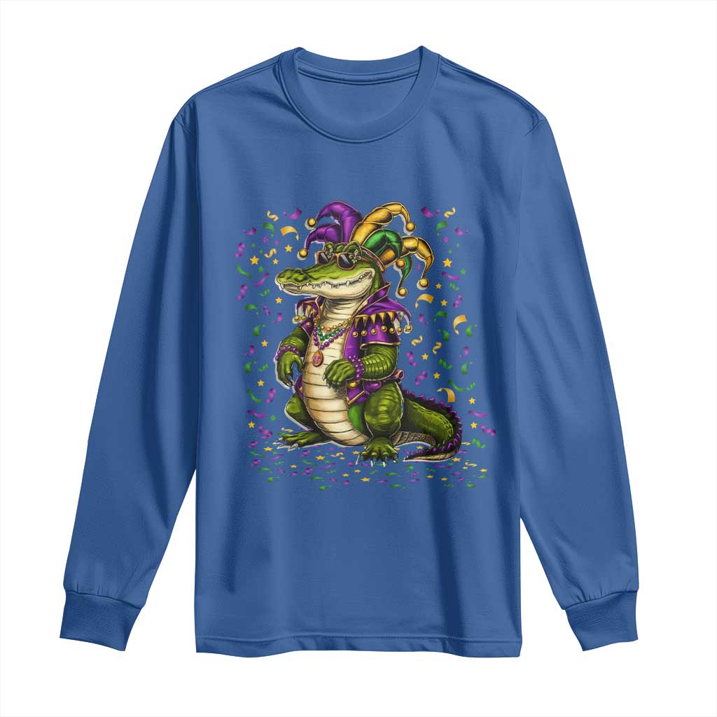 Mardigator Mardi Gras Long Sleeve Shirt Alligator Louisiana New Orleans Party Custume Beads - Wonder Print Shop