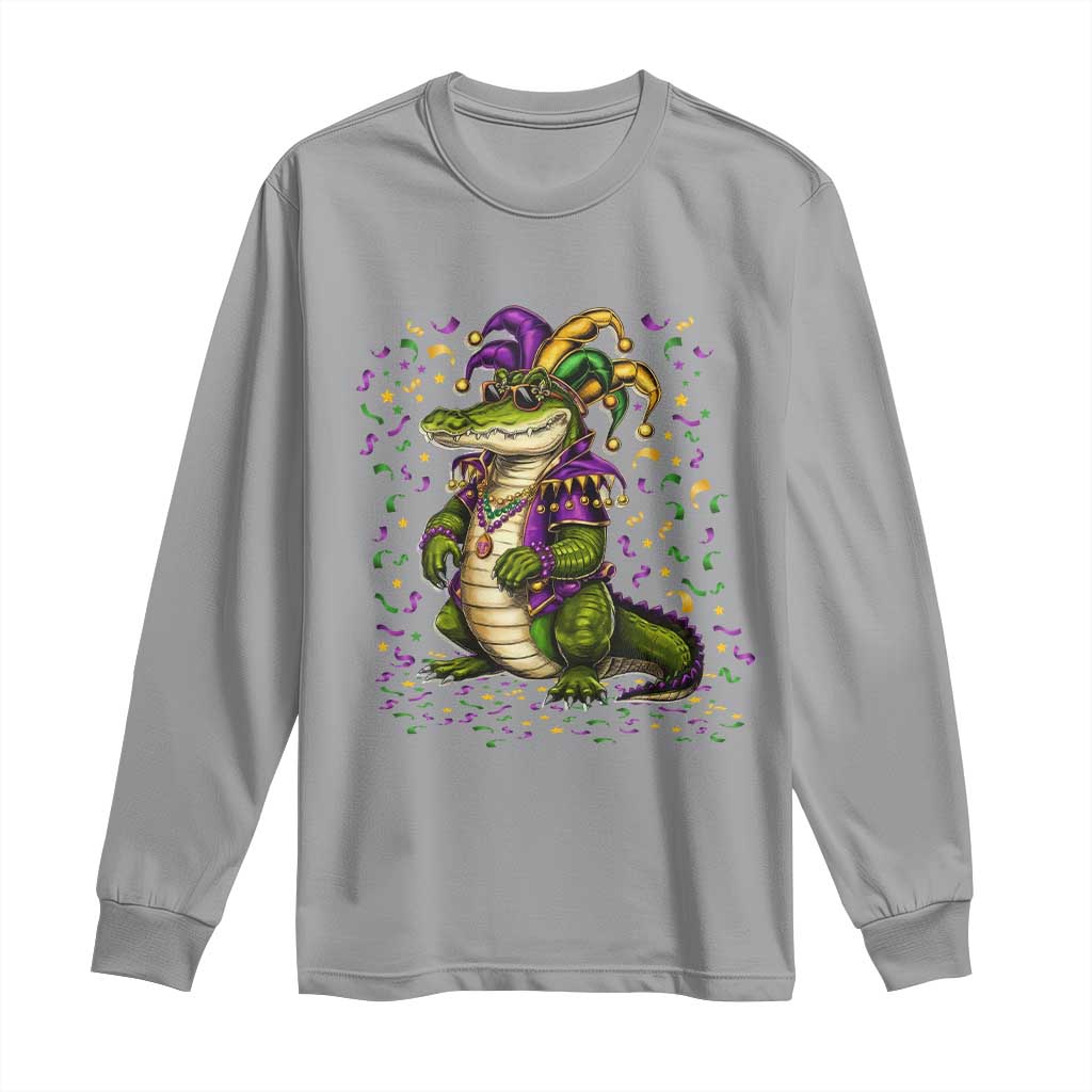 Mardigator Mardi Gras Long Sleeve Shirt Alligator Louisiana New Orleans Party Custume Beads - Wonder Print Shop