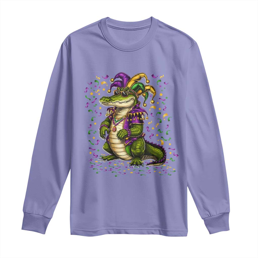 Mardigator Mardi Gras Long Sleeve Shirt Alligator Louisiana New Orleans Party Custume Beads - Wonder Print Shop