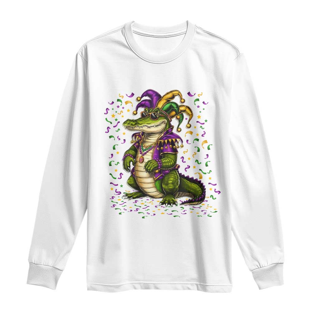 Mardigator Mardi Gras Long Sleeve Shirt Alligator Louisiana New Orleans Party Custume Beads - Wonder Print Shop