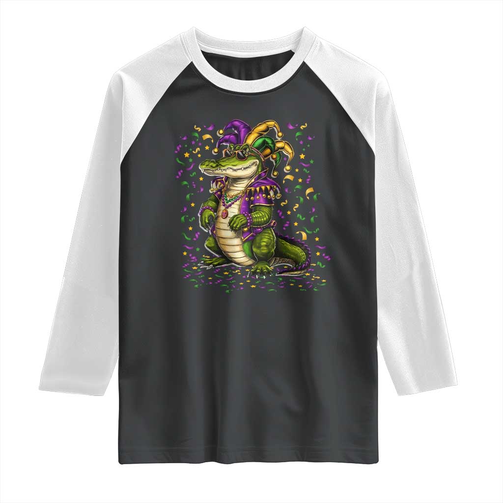 Mardigator Mardi Gras Raglan Shirt Alligator Louisiana New Orleans Party Custume Beads - Wonder Print Shop