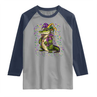 Mardigator Mardi Gras Raglan Shirt Alligator Louisiana New Orleans Party Custume Beads - Wonder Print Shop