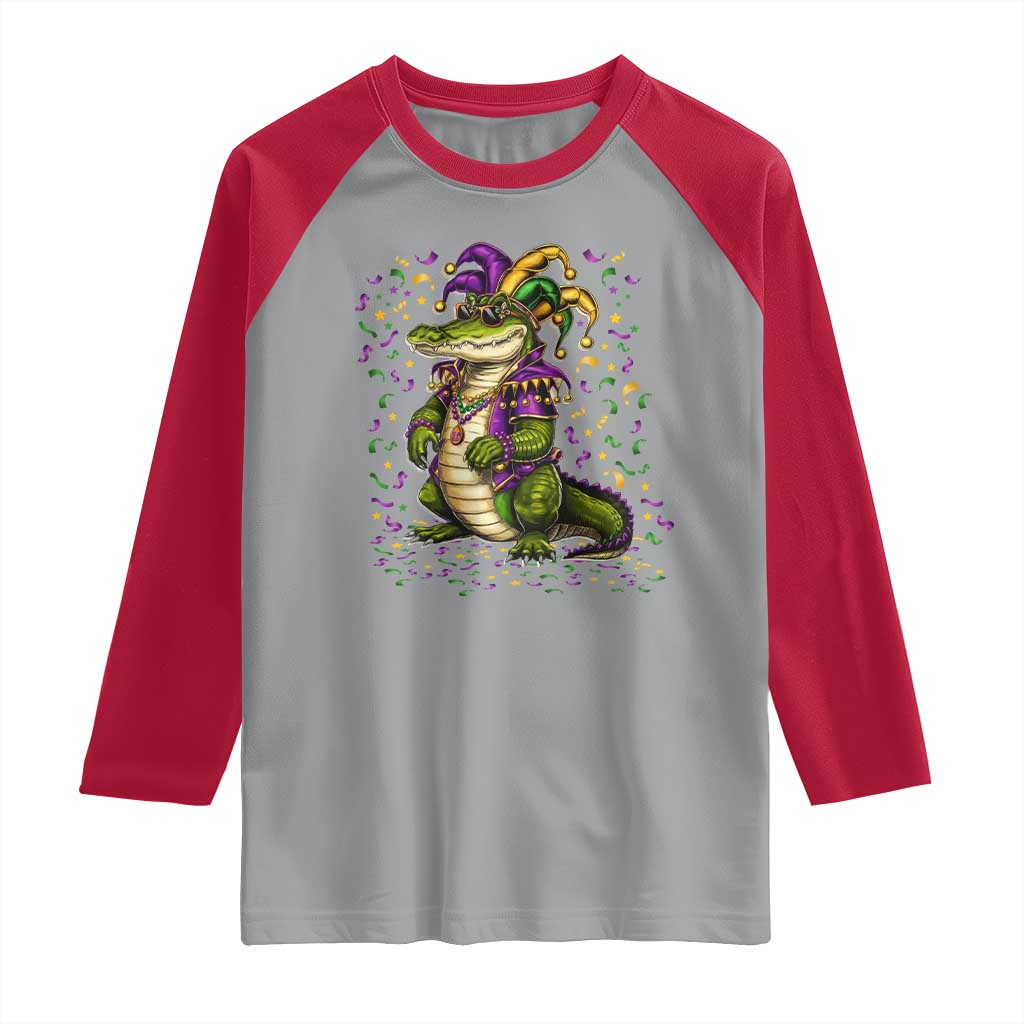 Mardigator Mardi Gras Raglan Shirt Alligator Louisiana New Orleans Party Custume Beads - Wonder Print Shop