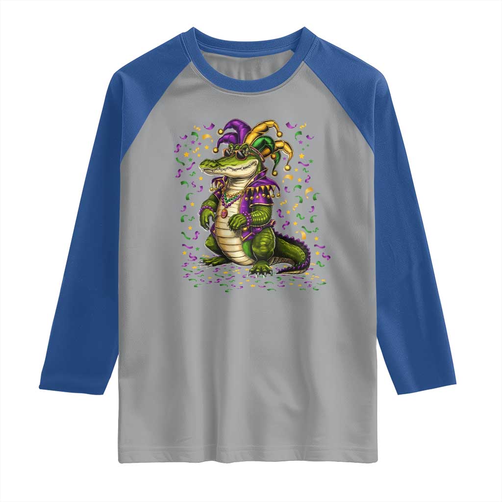 Mardigator Mardi Gras Raglan Shirt Alligator Louisiana New Orleans Party Custume Beads - Wonder Print Shop