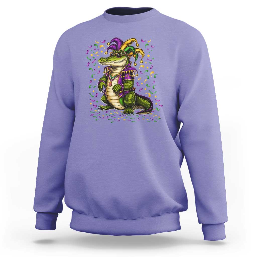 Mardigator Mardi Gras Sweatshirt Alligator Louisiana New Orleans Party Custume Beads - Wonder Print Shop