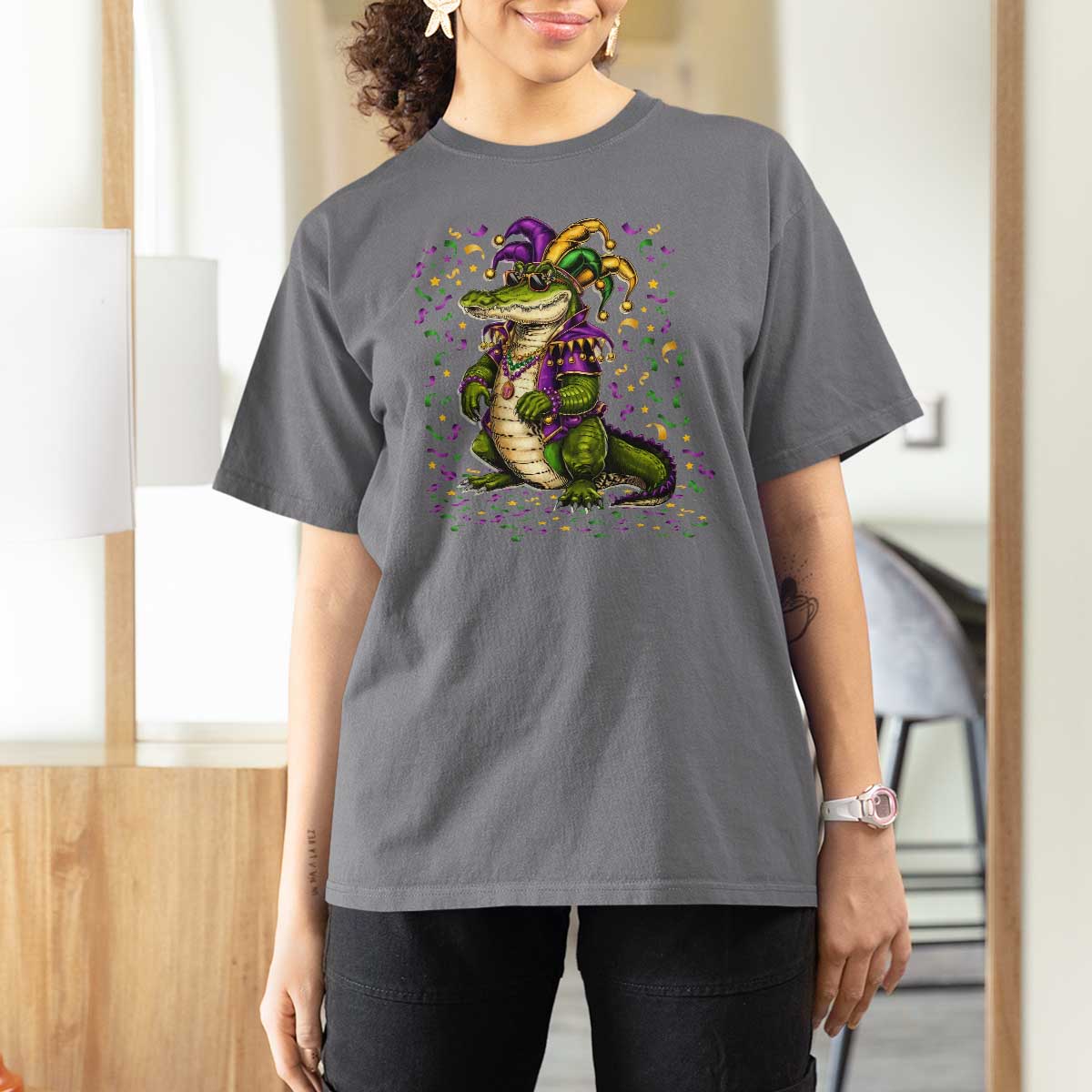 Mardigator Mardi Gras T Shirt For Women Alligator Louisiana New Orleans Party Custume Beads - Wonder Print Shop