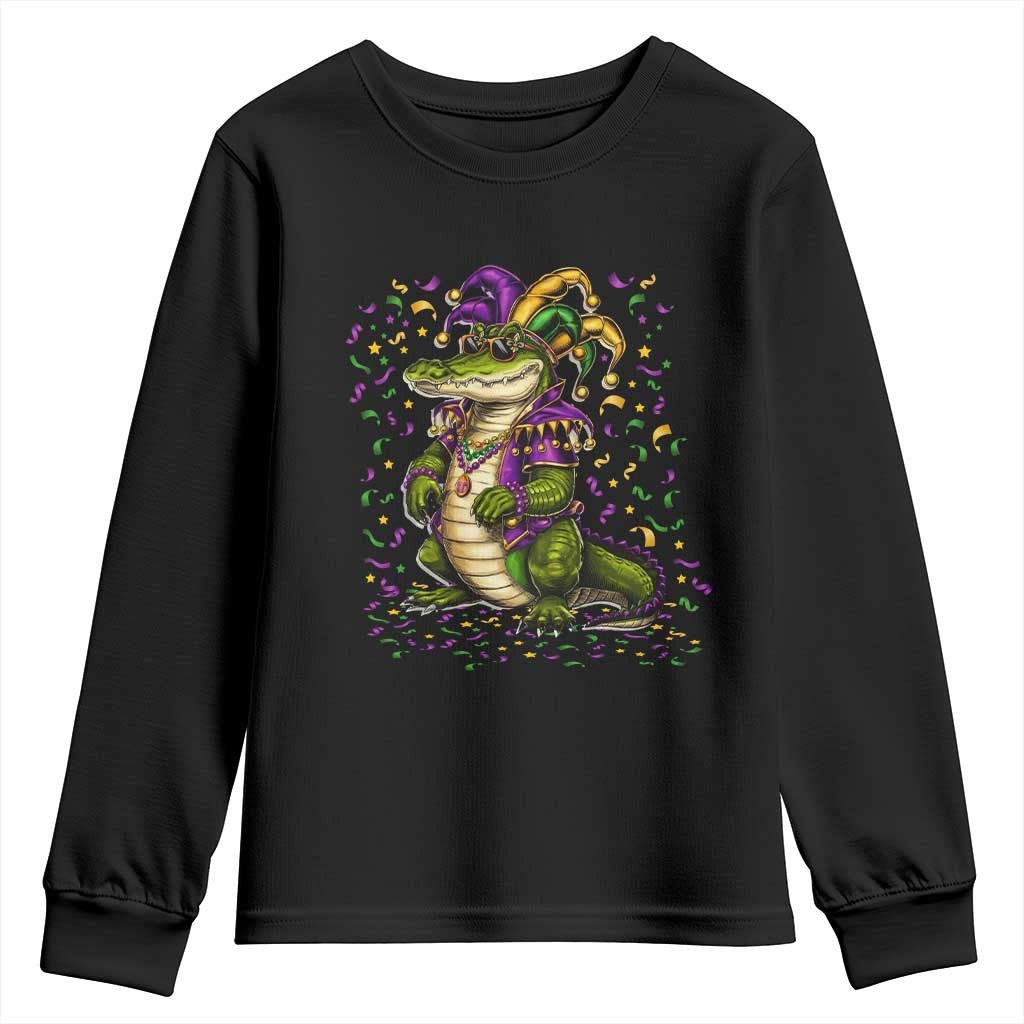 Mardigator Mardi Gras Youth Sweatshirt Alligator Louisiana New Orleans Party Custume Beads - Wonder Print Shop