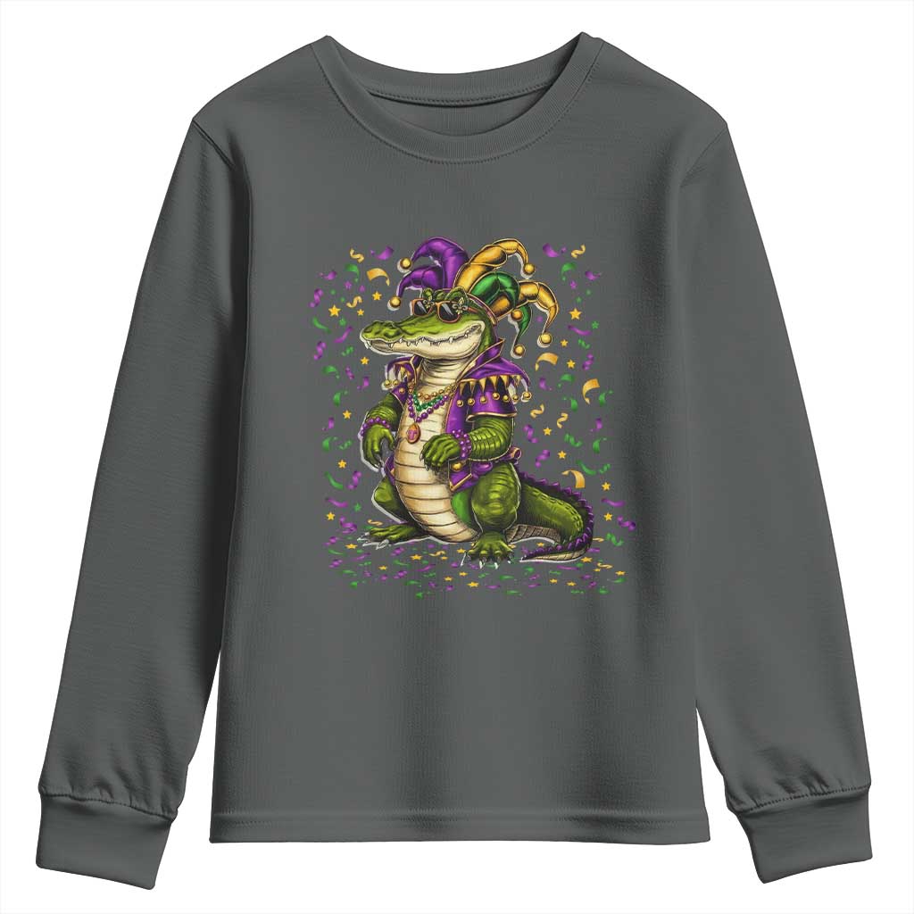Mardigator Mardi Gras Youth Sweatshirt Alligator Louisiana New Orleans Party Custume Beads - Wonder Print Shop