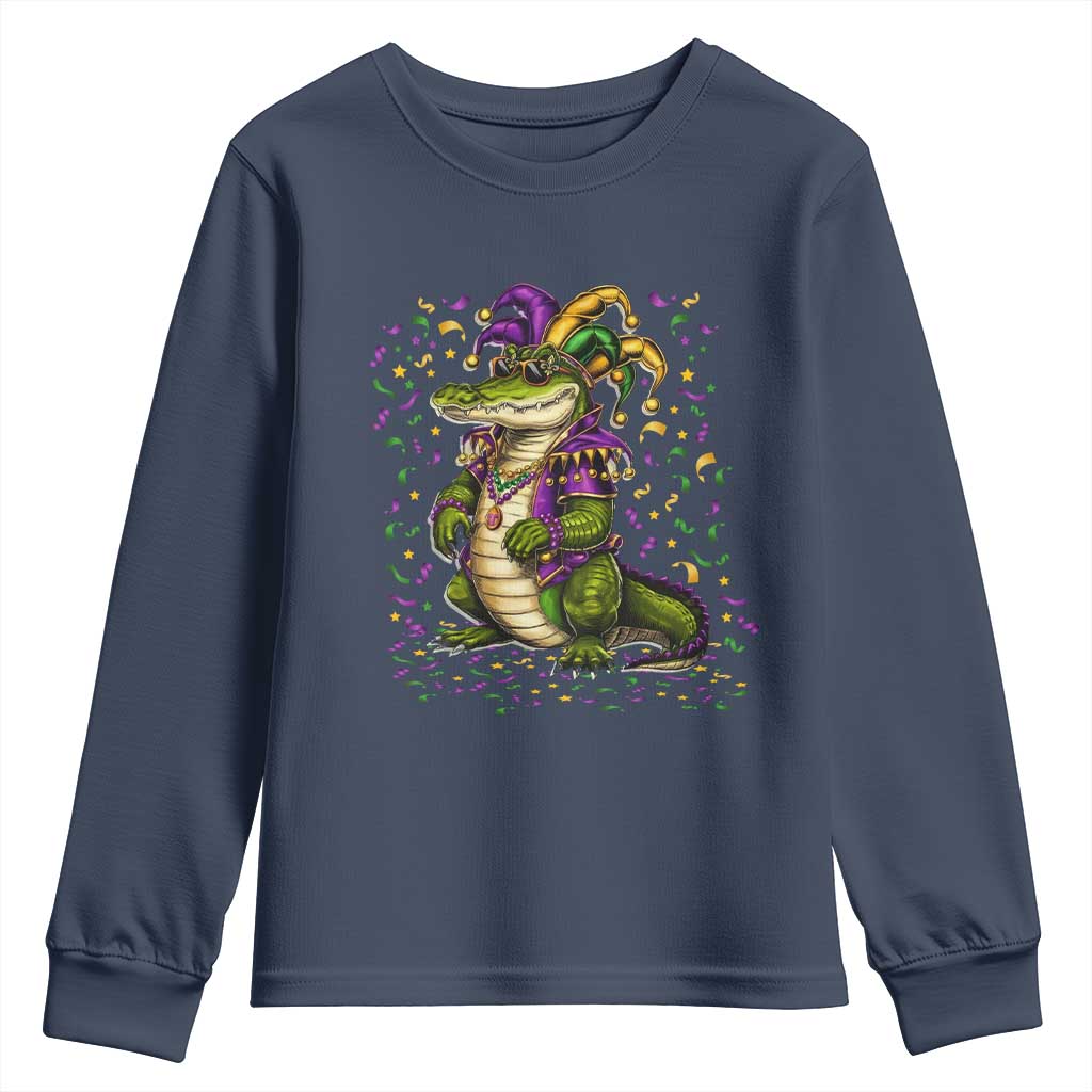 Mardigator Mardi Gras Youth Sweatshirt Alligator Louisiana New Orleans Party Custume Beads - Wonder Print Shop