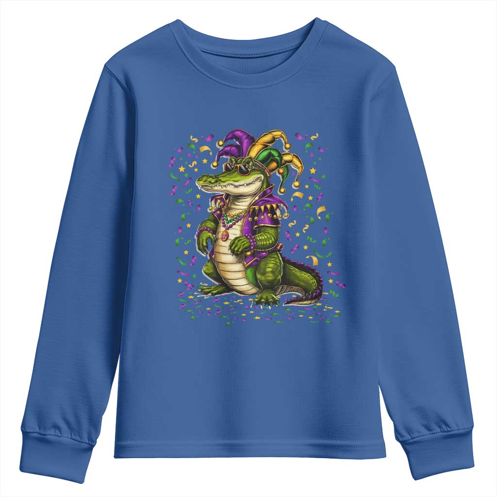 Mardigator Mardi Gras Youth Sweatshirt Alligator Louisiana New Orleans Party Custume Beads - Wonder Print Shop