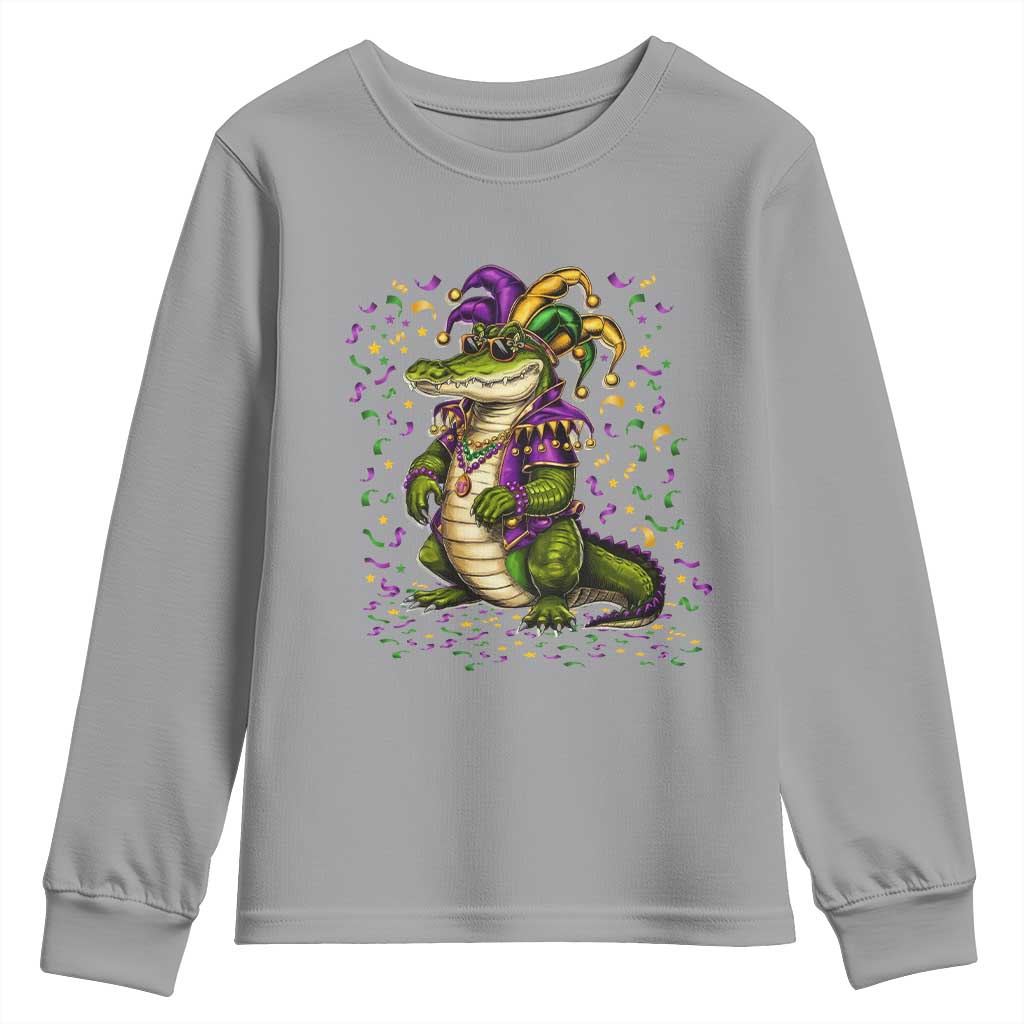Mardigator Mardi Gras Youth Sweatshirt Alligator Louisiana New Orleans Party Custume Beads - Wonder Print Shop