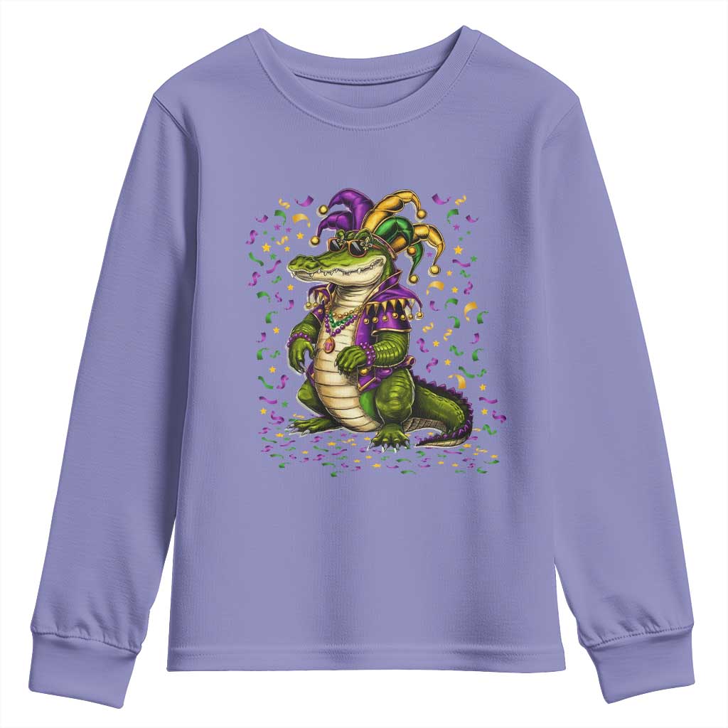 Mardigator Mardi Gras Youth Sweatshirt Alligator Louisiana New Orleans Party Custume Beads - Wonder Print Shop