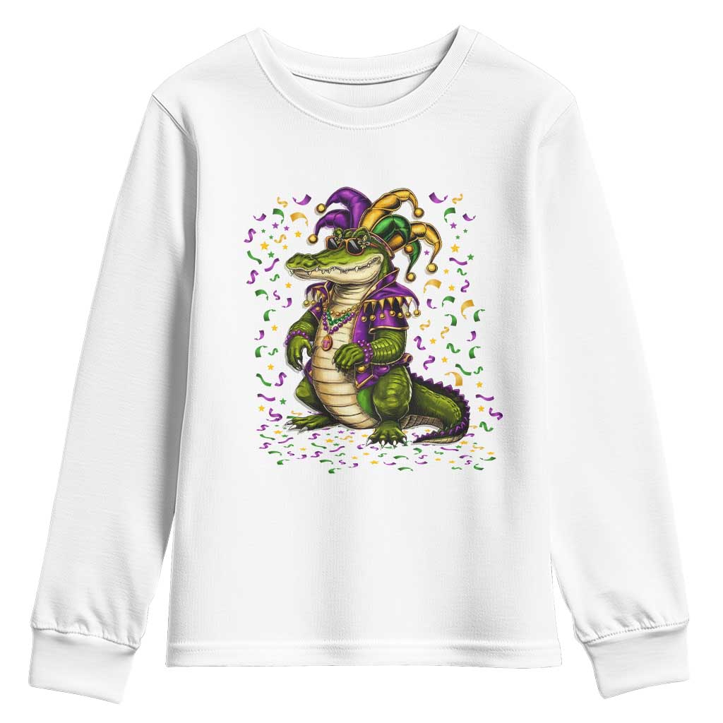 Mardigator Mardi Gras Youth Sweatshirt Alligator Louisiana New Orleans Party Custume Beads - Wonder Print Shop