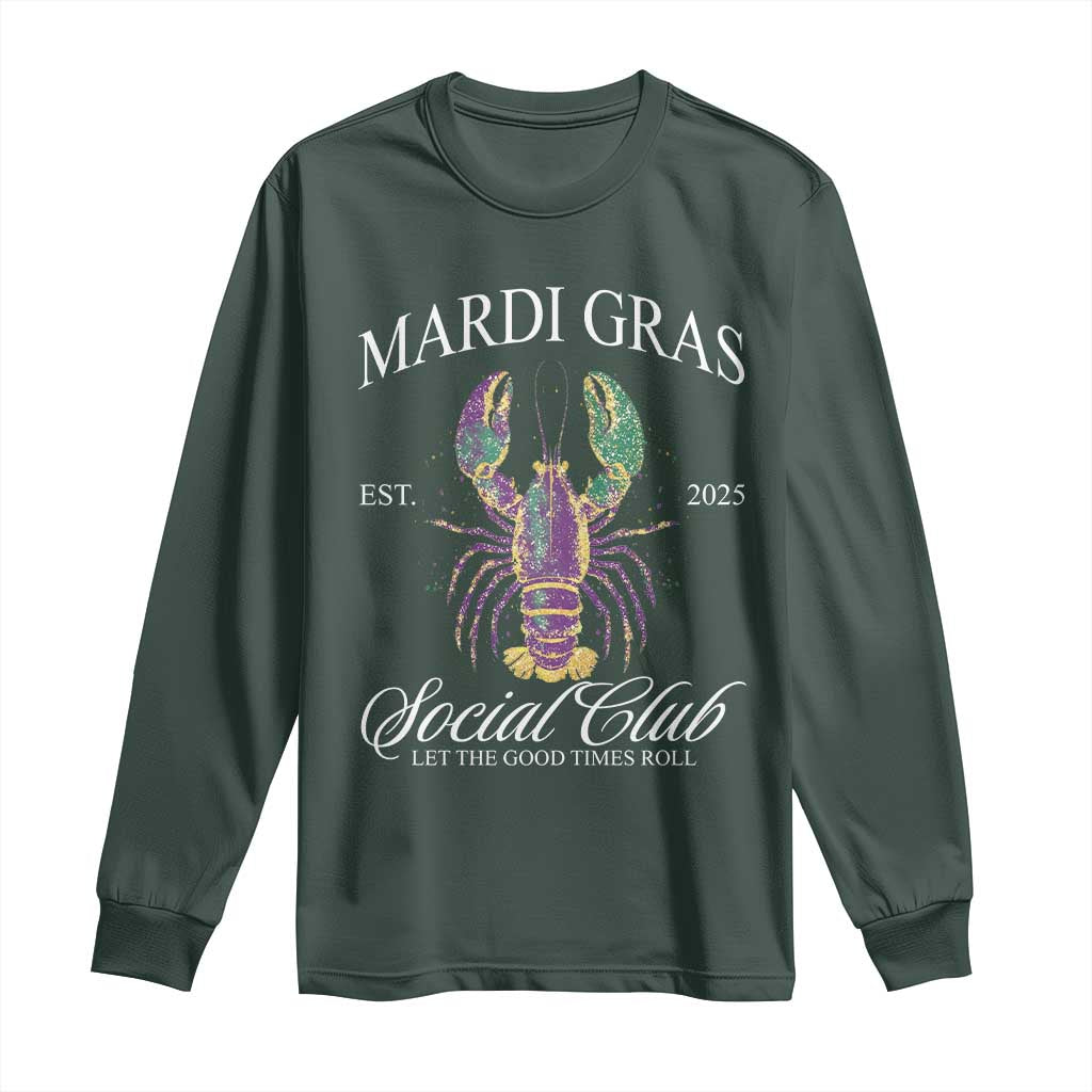 Mardi Gras Long Sleeve Shirt The Carnival Social Club Louisiana Crawfish Glitter Print