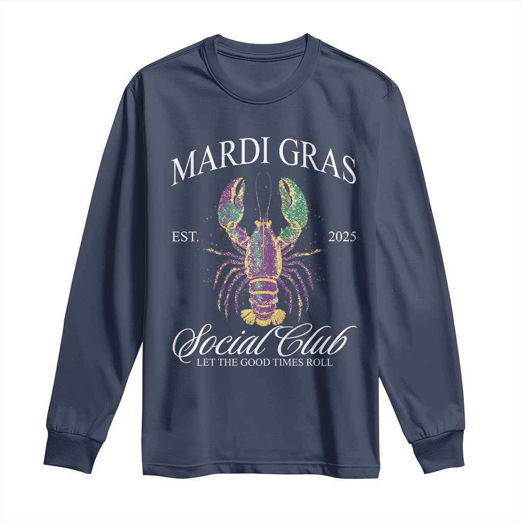 Mardi Gras Long Sleeve Shirt The Carnival Social Club Louisiana Crawfish Glitter Print