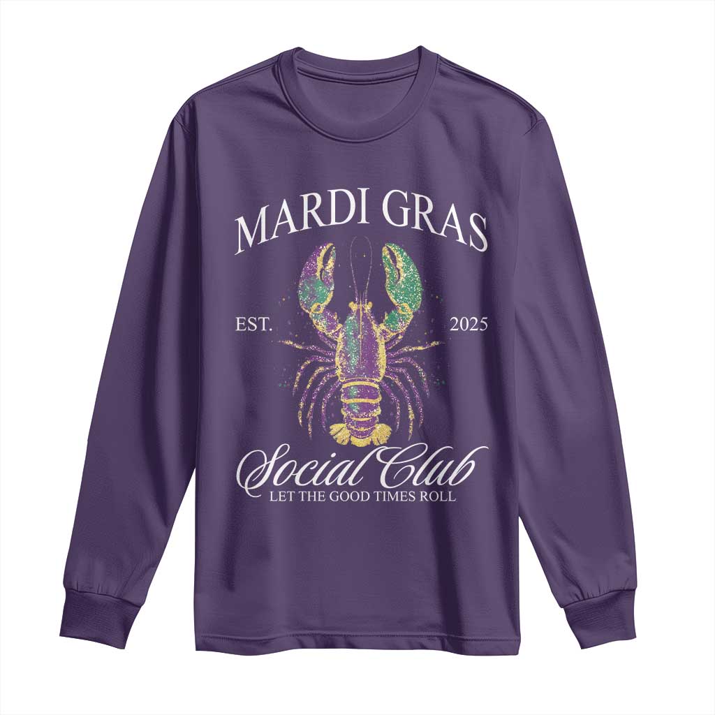 Mardi Gras Long Sleeve Shirt The Carnival Social Club Louisiana Crawfish Glitter Print