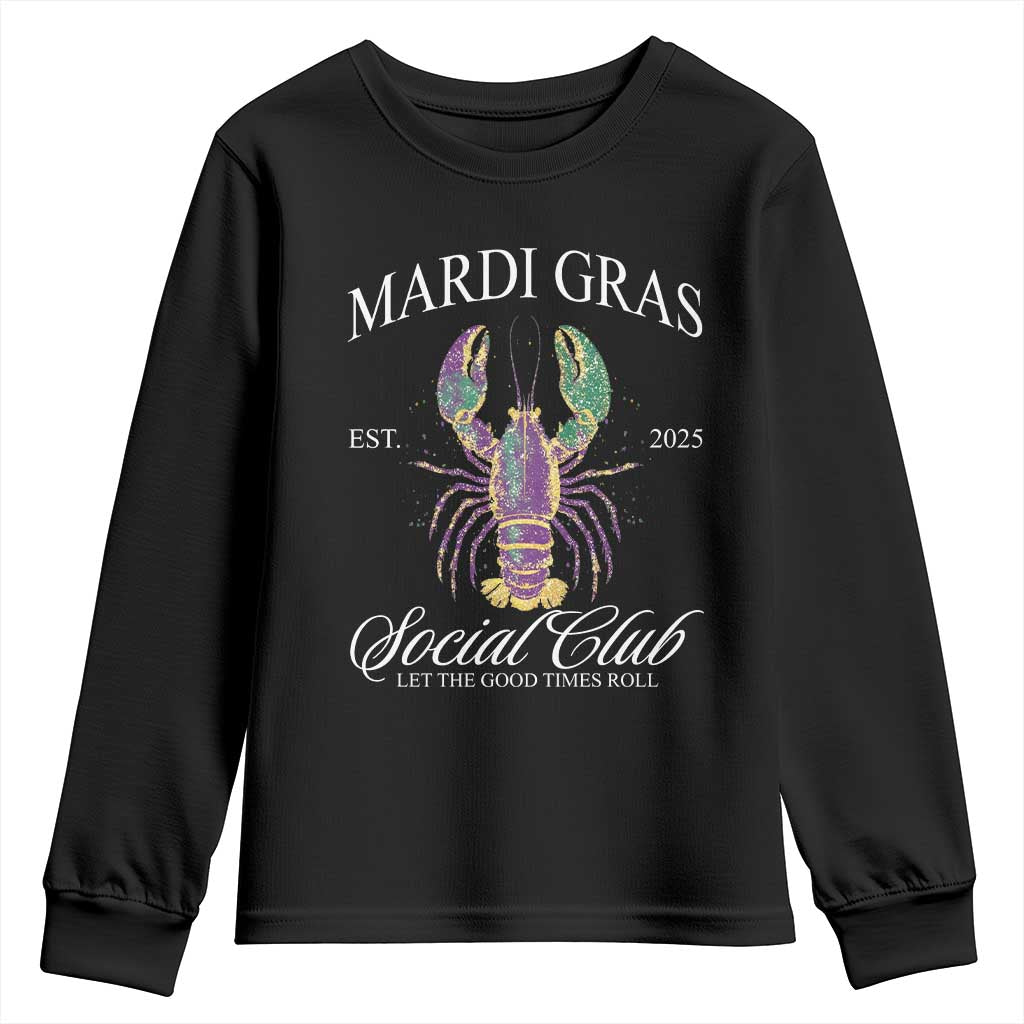 Mardi Gras Youth Sweatshirt The Carnival Social Club Louisiana Crawfish Glitter Print