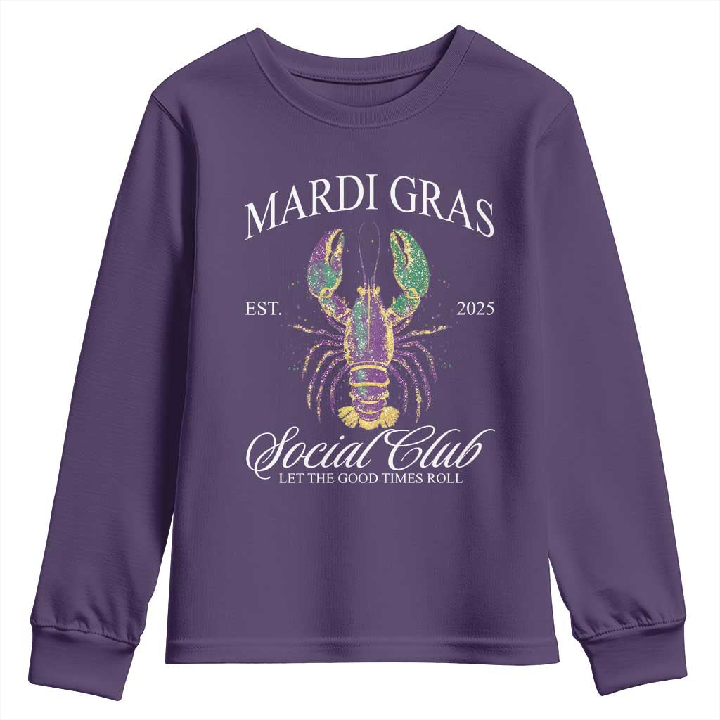 Mardi Gras Youth Sweatshirt The Carnival Social Club Louisiana Crawfish Glitter Print