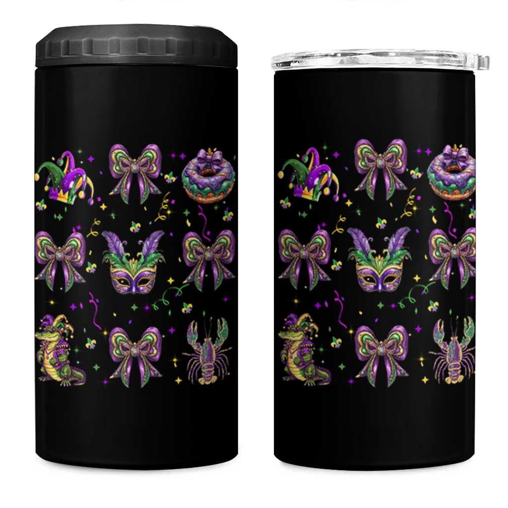 Mardi Gras Coquette 4 in 1 Can Cooler Tumbler Glitter Print Louisiana New Orleans Party Custume Beads - Wonder Print Shop
