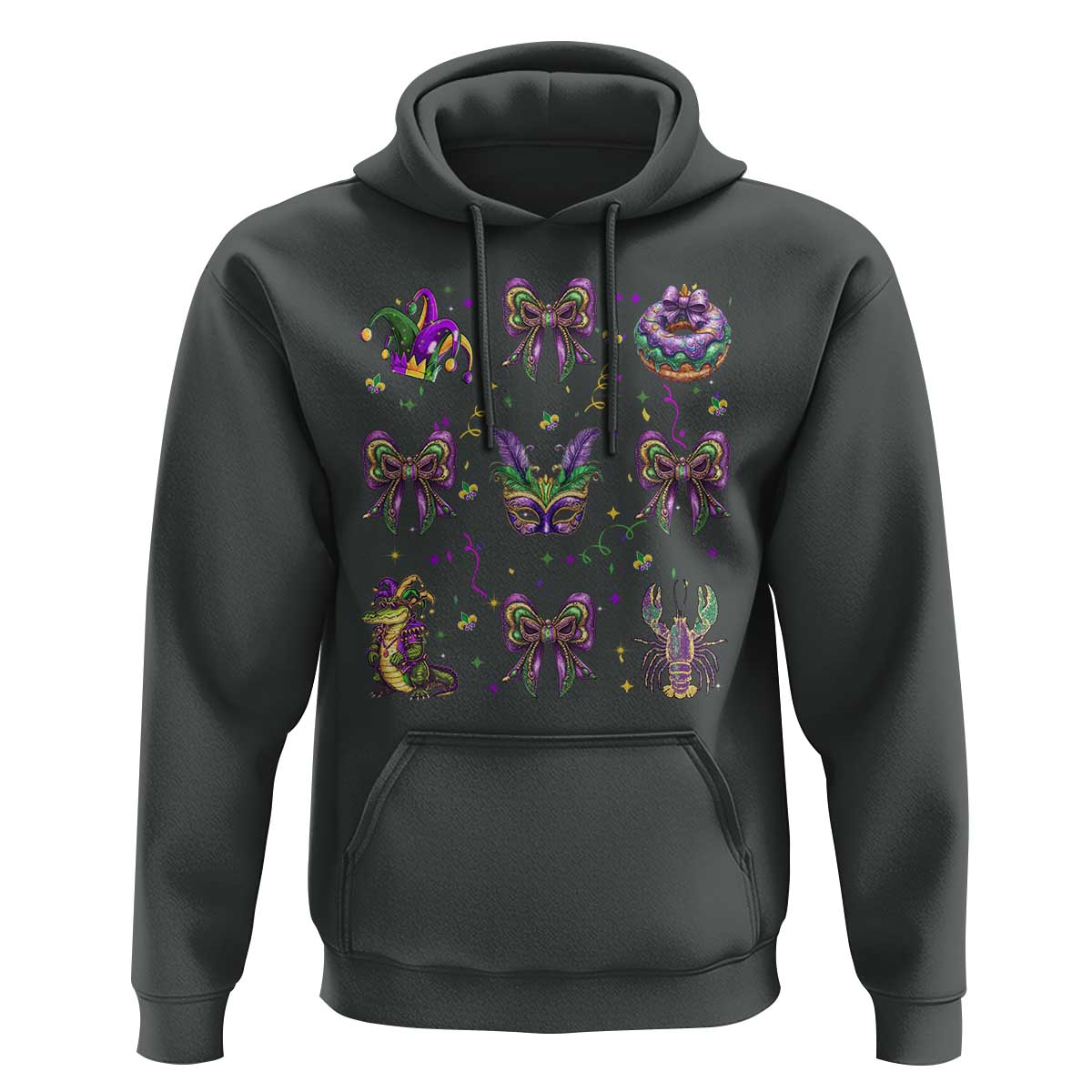 Mardi Gras Coquette Hoodie Glitter Print Louisiana New Orleans Party Custume Beads - Wonder Print Shop