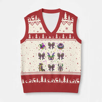 Mardi Gras Coquette V-Neck Knit Sweater Vest Glitter Print Louisiana New Orleans Party Custume Beads - Wonder Print Shop