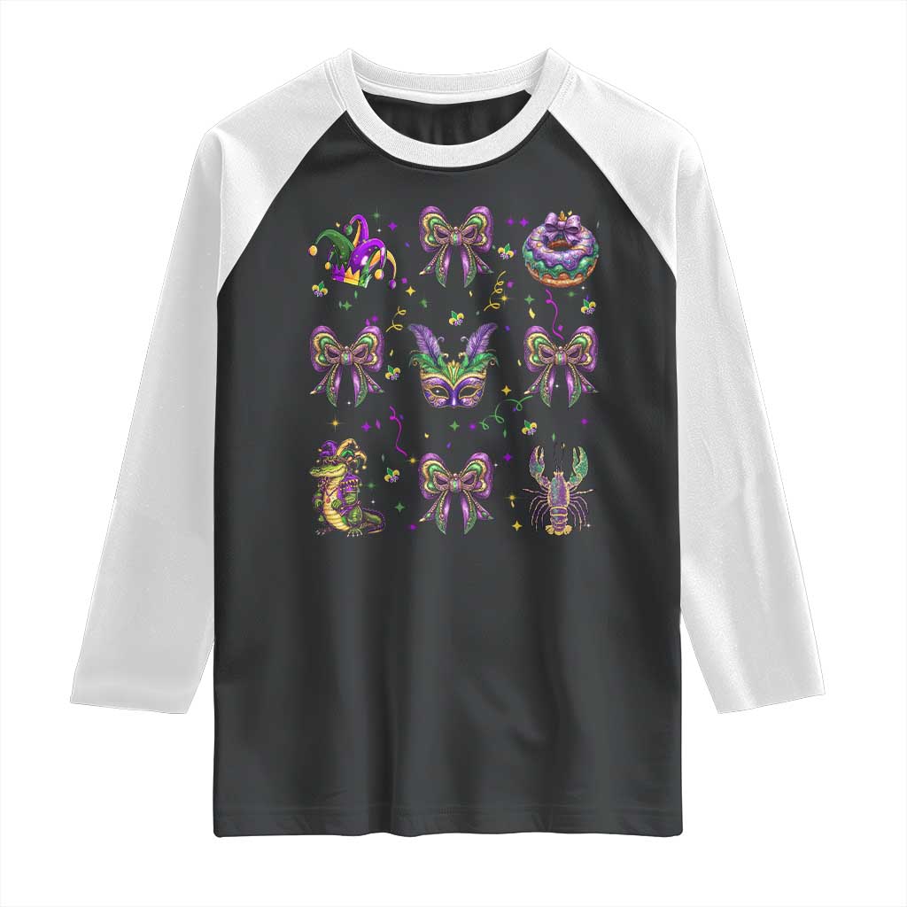 Mardi Gras Coquette Raglan Shirt Glitter Print Louisiana New Orleans Party Custume Beads - Wonder Print Shop