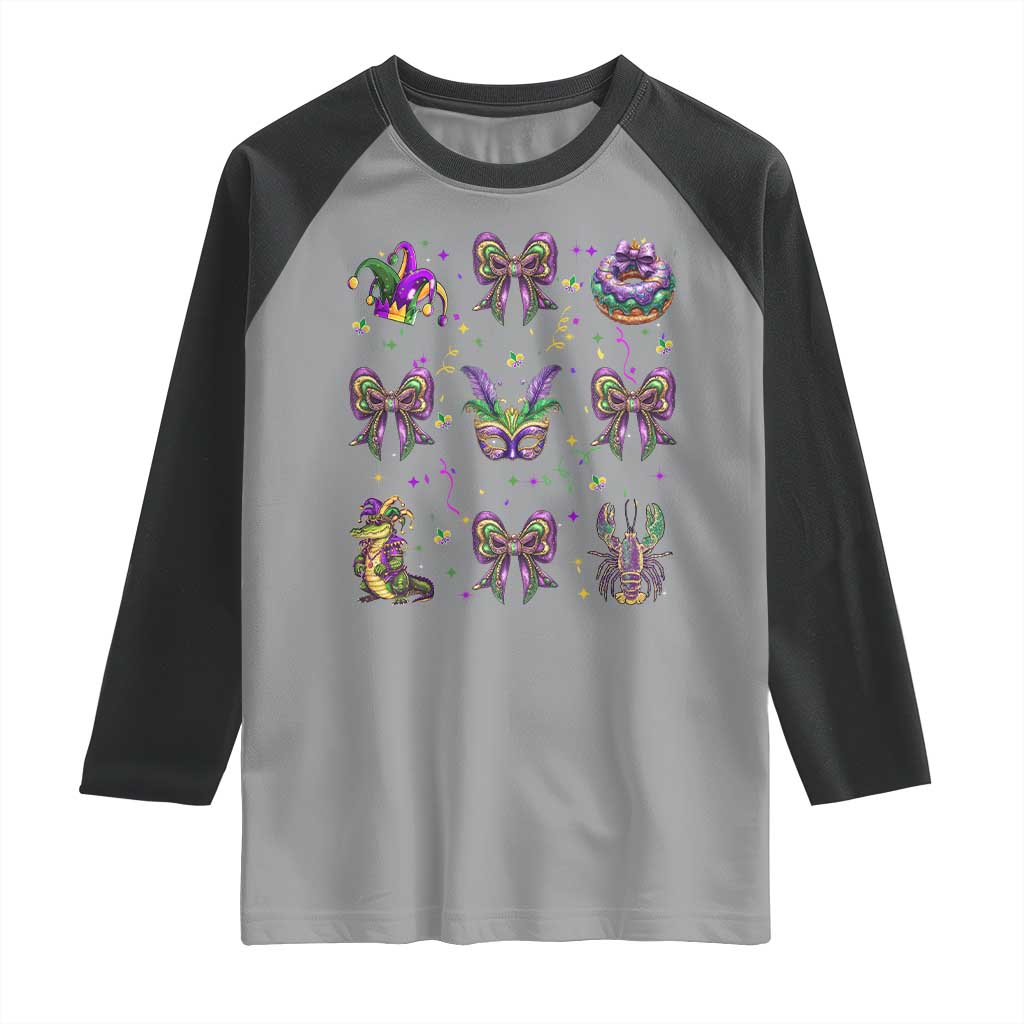 Mardi Gras Coquette Raglan Shirt Glitter Print Louisiana New Orleans Party Custume Beads - Wonder Print Shop