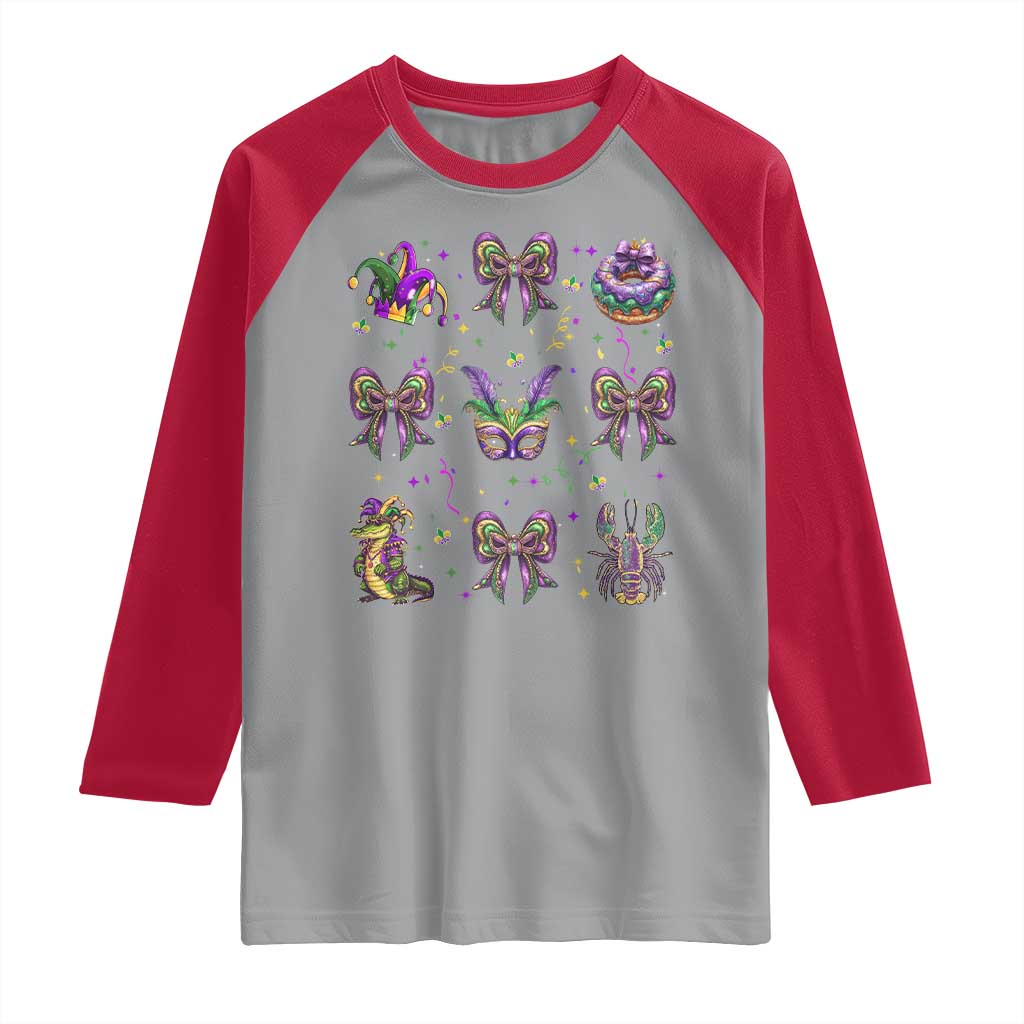 Mardi Gras Coquette Raglan Shirt Glitter Print Louisiana New Orleans Party Custume Beads - Wonder Print Shop